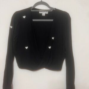 Wildfox Black Wrap Top with White Heart Accents